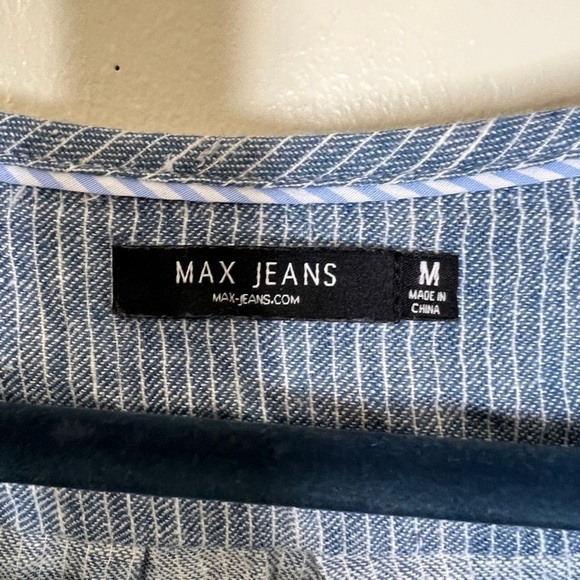 Max Jeans Blue White Striped Tunic Linen Casual Sleeveless Minimalist Staple M - Picture 2 of 8